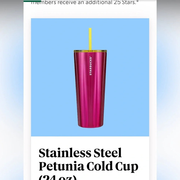 Starbucks 2023 Stainless Steel Petunia Cold Cup Pink 24oz Yellow Lid Straw - Picture 1 of 5